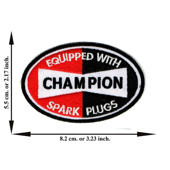 CHAMPION IRON ON PATCH 3.5" Spark Plug Logo Race Car Jacket Embroidered Applique
